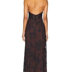 Strapless Black and Brown Floral Lace Maxi Dress
